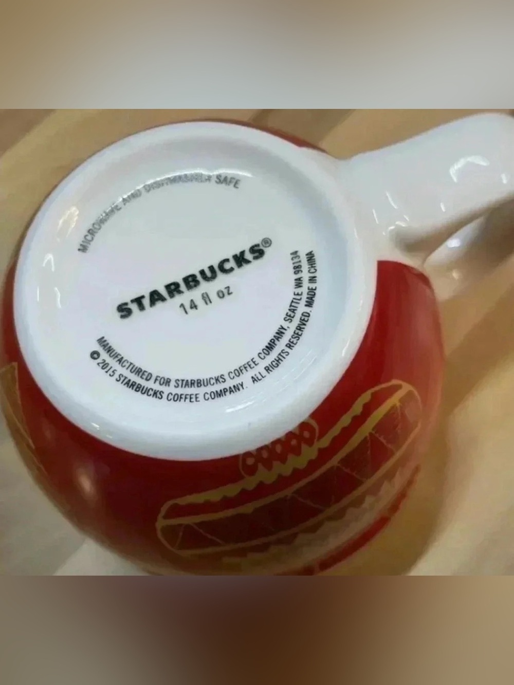 Starbucks 2015 Holiday Mug Coffee Tea Hot Chocolate Red Gold Ornaments - Picture 5 of 12